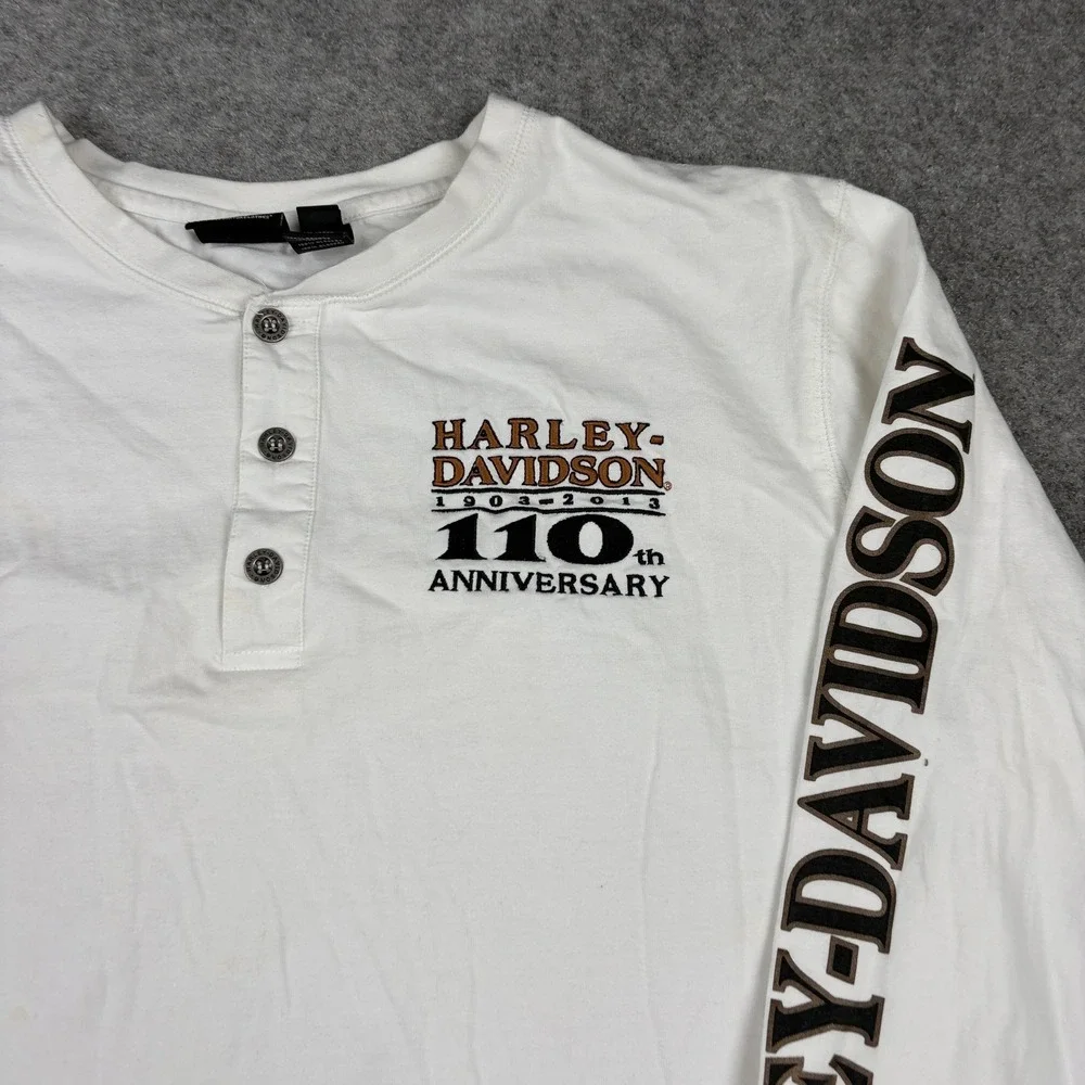 Harley Davidson Henley Shirt Mens 2XL White 110th Anniversary Long Sleeve - Picture 4 of 11